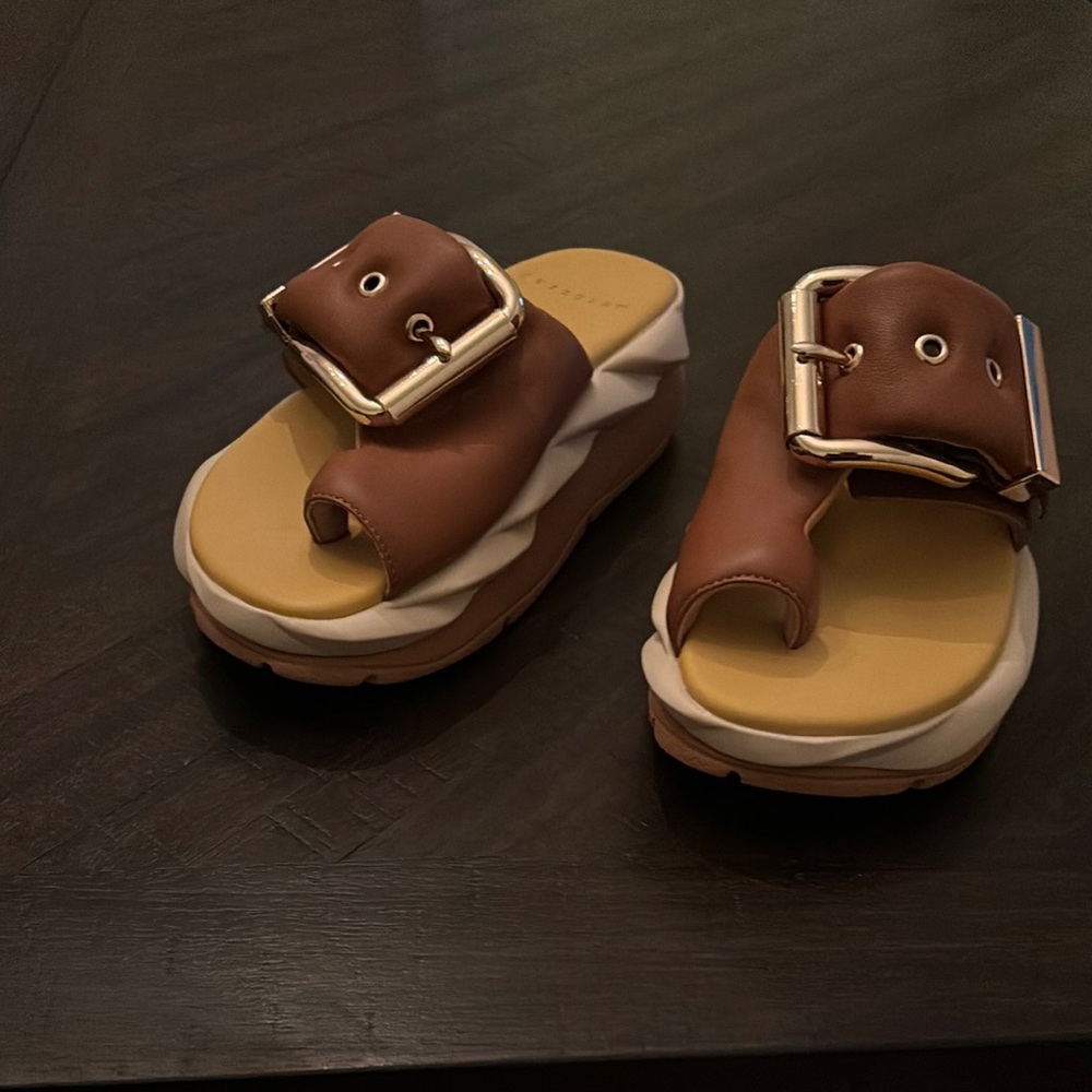 Brown Platform Sandals with Gold Buckle